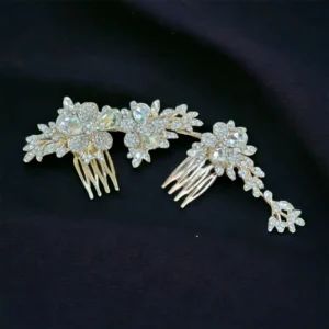 Златисто украшение за коса с цветя и кристали 1